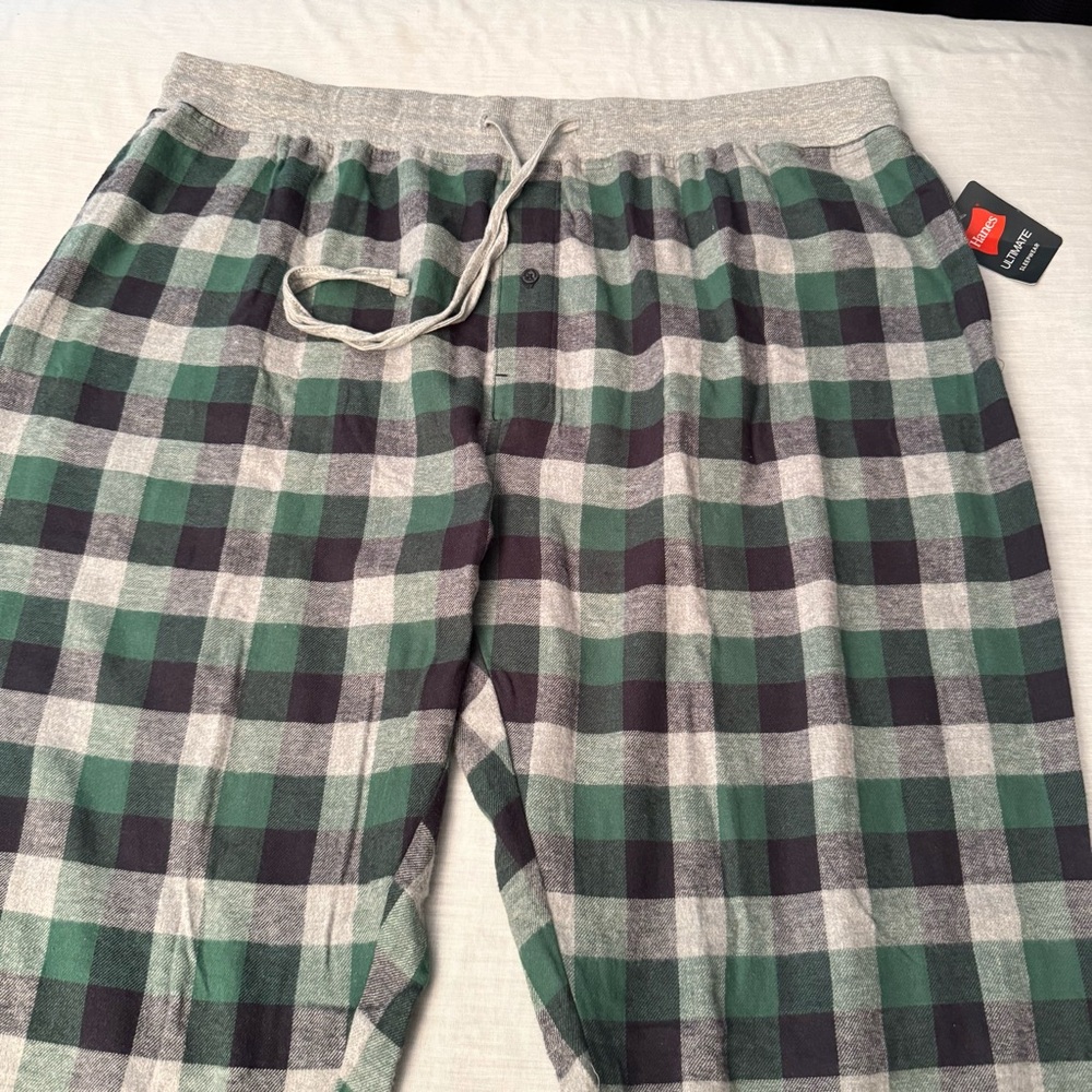 NEW! Hanes Men's Green Plaid Flannel Pajama Pants Size 3XLT NWT!